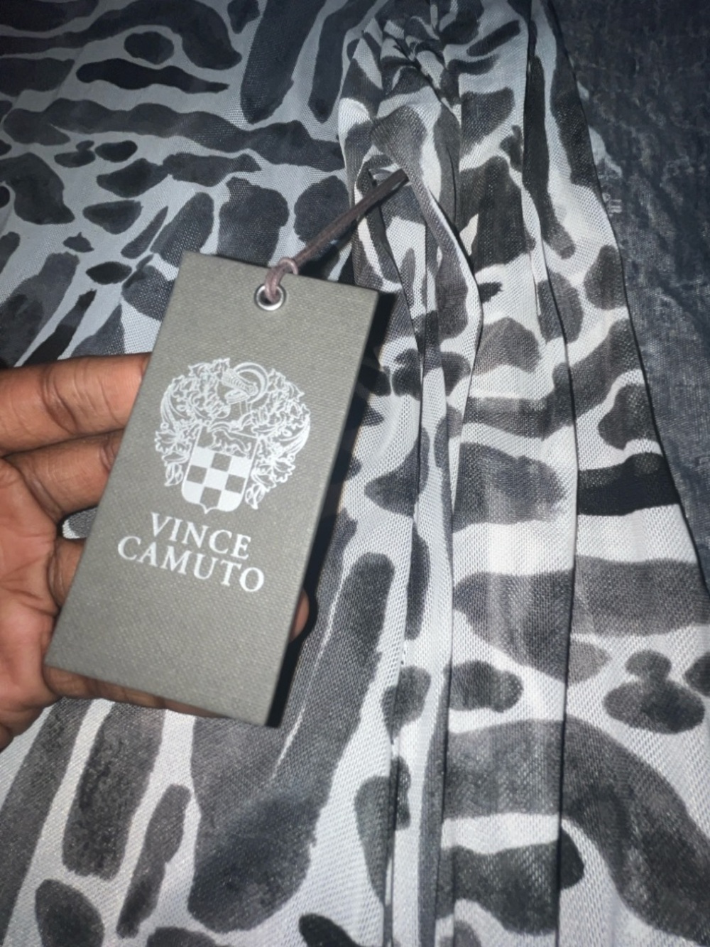 Vince Camuto Black and White Animal-Print Scarf